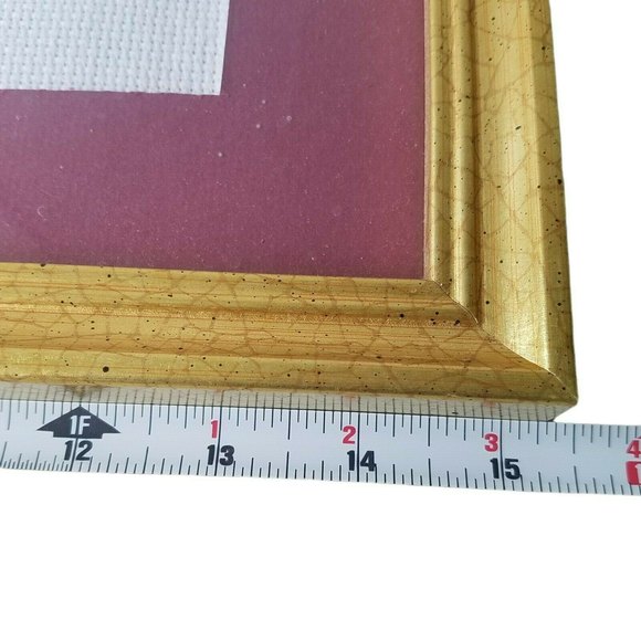 VTG Floral Needlepoint Matted Cross Stitch Pink Roses Gold Frame Flowers 12.5" - Picture 3 of 6